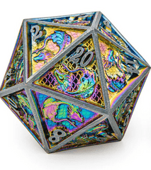 45MM Solid Metal Dragon Chonk D20-Brushed Rainbow